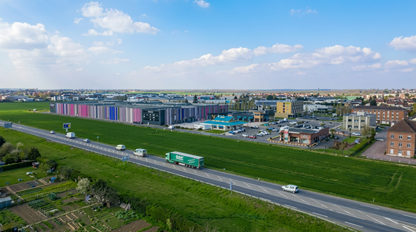 Vue aérienne du pôle Otium Dreux et ses enseignes le long de la N12